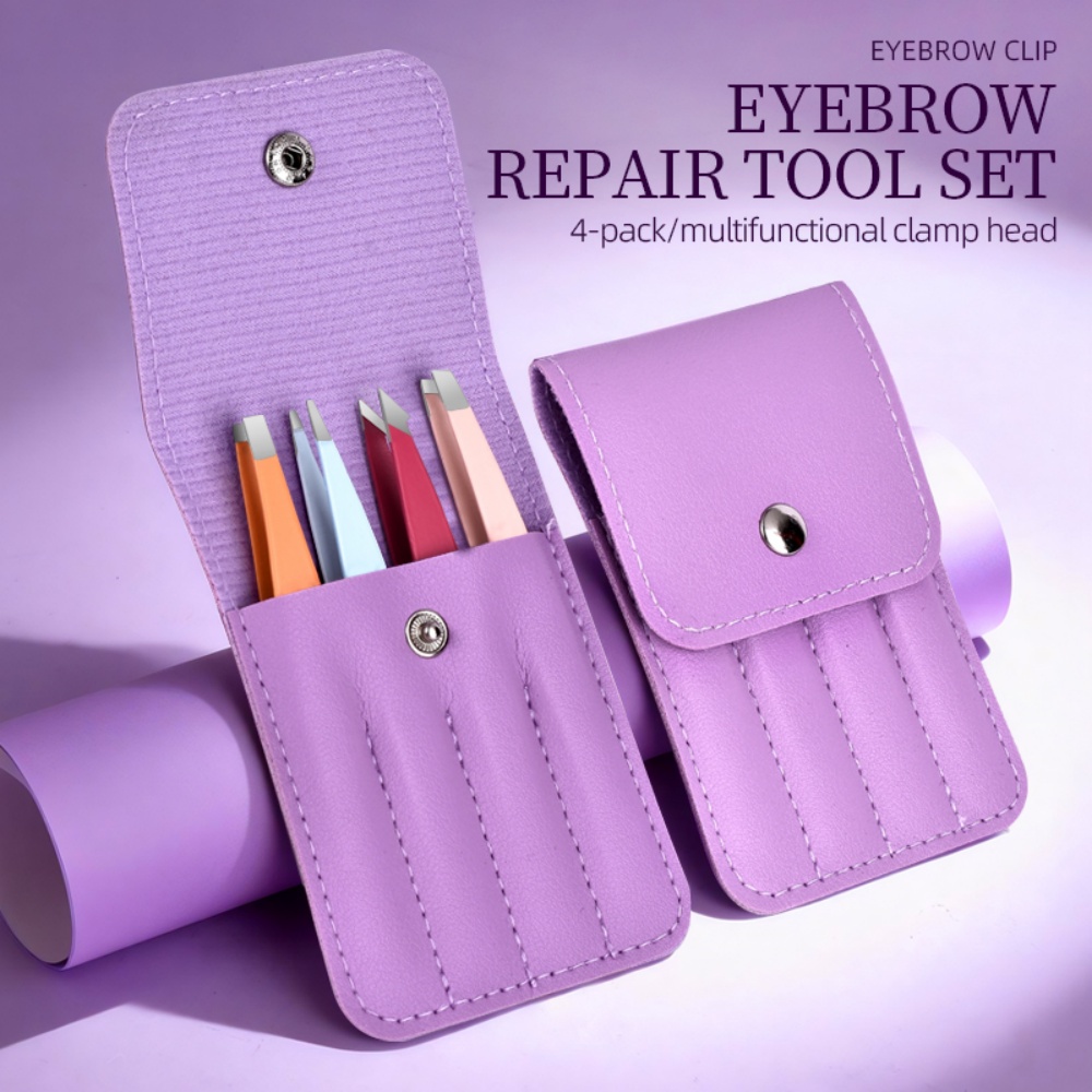 Grooming Kit - Professional Stainless Steel 4-Piece Eyebrow Tweezer