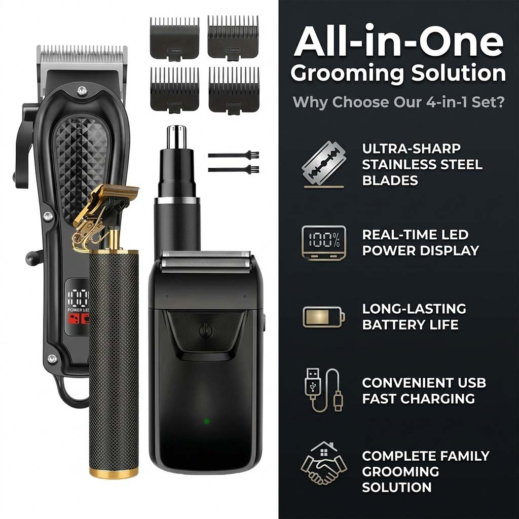 4 in 1 Men's Hair Clipper Set, - Grooming Kit 评论和价格